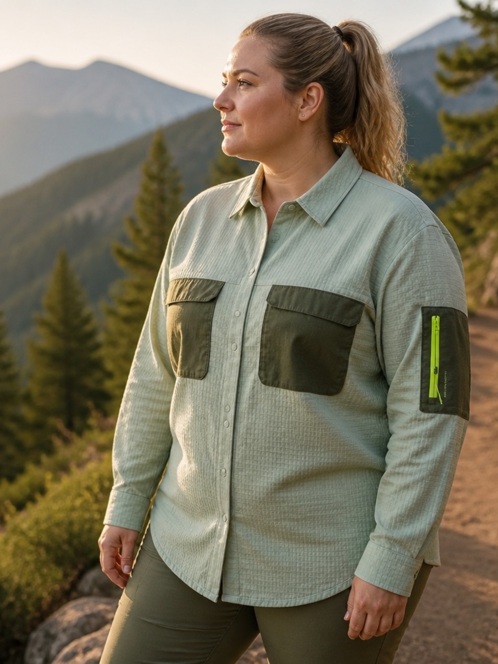 Lululemon Women’s Green Grid Fleece Hiking Over Shirt Button-Up Long Sleeve 12